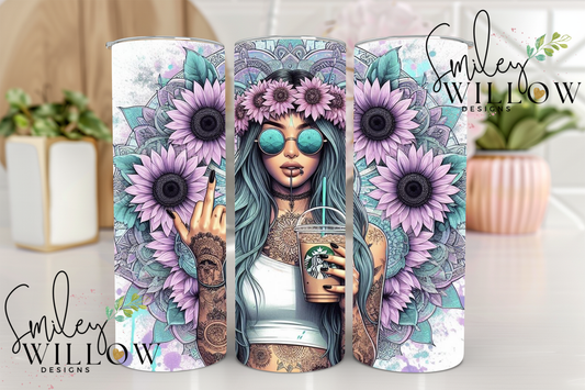 Tattoo Woman - floral - Positive - Self care 20oz tumbler